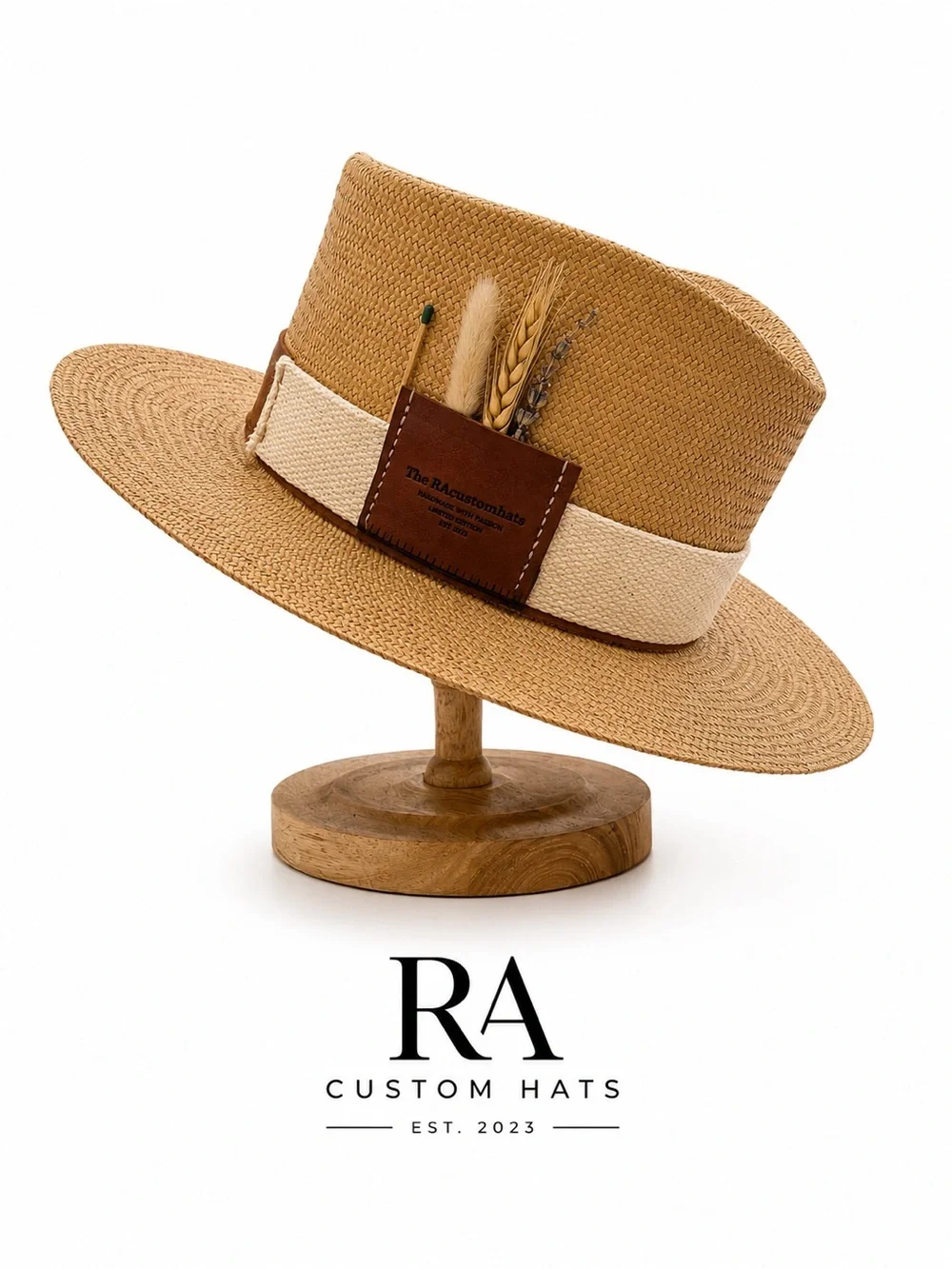 Men's Straw Fedora in Tan with Cream Band